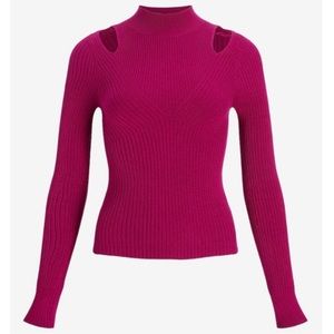 Express Fuchsia Ribbed Mock Neck Shoulder Cutout Sweater